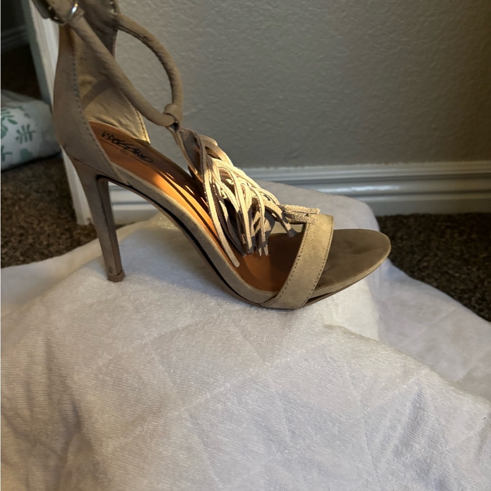Beige Lace-Up High Heel Sandals